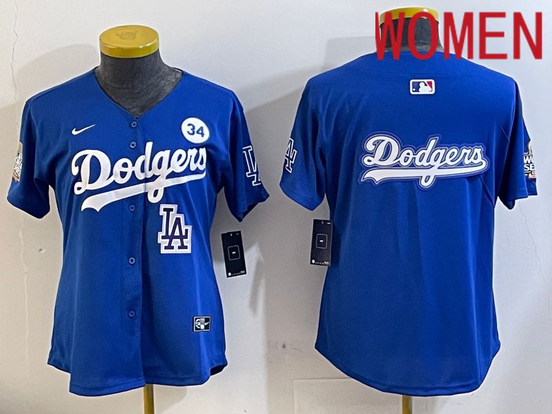 Women Los Angeles Dodgers blank 2024 World series patch blue jersey 202411241->women mlb jersey->Women Jersey